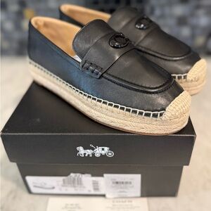 Coach Camilla Black Leather Espadrille Loafers